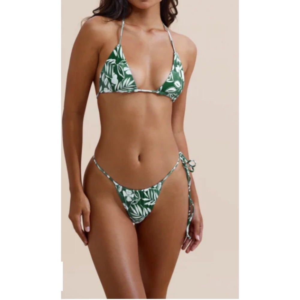 Stone Fox Swim River Bikini Bottoms Apple Mint Green High Cut Thong Size L - Picture 3 of 9